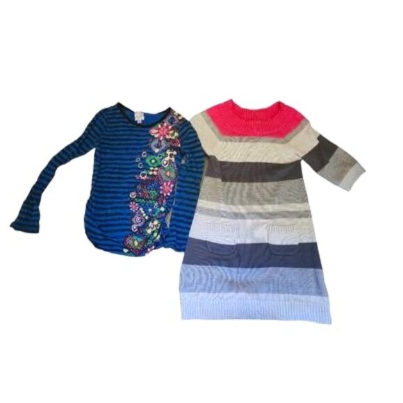 Shirt and Dress bundle- Striped Blue Shirt & Striped Multiclored longsleves - Picture 1 of 3